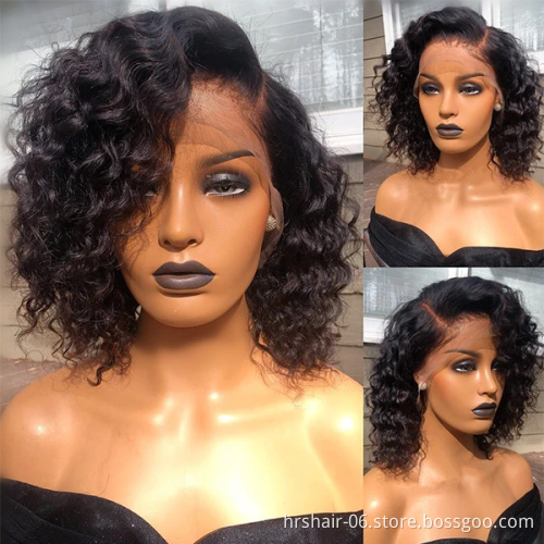 whosale Virgin Remy Hair Lace Wigs Pre Plucked 13X4 180% Density curly T Shape Middle Part HD Lace Frontal Human Hair Wigs